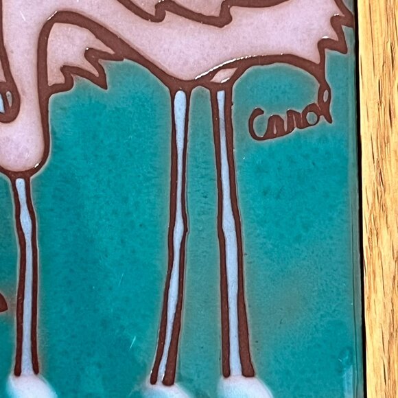 Frog Hollow Tile Design Flamingo Trivet Art Wood Frame 9x9" Idaho Carol Johnson - Picture 6 of 14